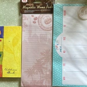 Address book, magnetic memo pad, weekly calendar pad